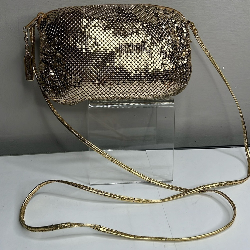Whiting and Davis Gold Chain Link Shoulder Crossbody Zip Top Bag